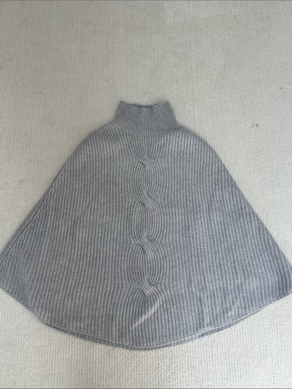 J. McLaughlin Light Grey Ribbed Cable-Knit Poncho Turtleneck